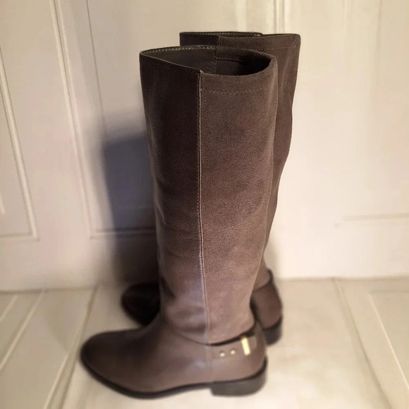Cole Haan Adler Grey Riding Boot Leather/Suede With Gold Accent Buckle 6 1/2 - Picture 2 of 13